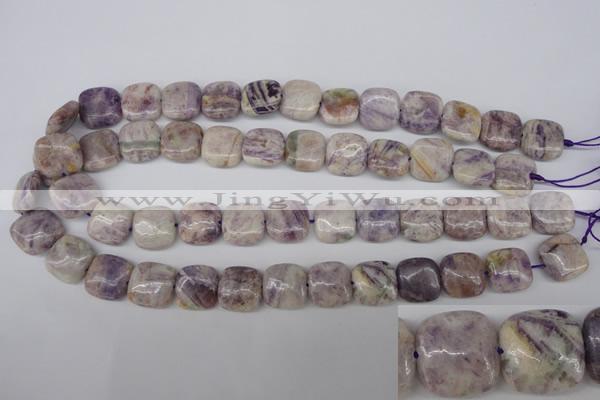 CFJ28 15.5 inches 15*15mm faceted rice natural purple flower stone beads