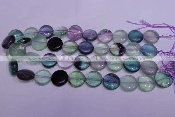 CFL1065 15 inches 18mm flat round natural fluorite gemstone beads