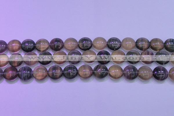 CFL1334 15.5 inches 15mm flat round purple fluorite gemstone beads