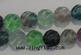 CFL457 15.5 inches 12mm carved round natural fluorite beads