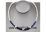 CFN109 potato white freshwater pearl & lapis lazuli necklace, 16 - 24 inches