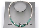 CFN112 potato white freshwater pearl & peafowl agate necklace, 16 - 24 inches