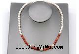 CFN114 potato white freshwater pearl & fire agate necklace, 16 - 24 inches