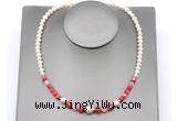CFN126 potato white freshwater pearl & red banded agate necklace, 16 - 24 inches