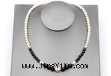 CFN128 potato white freshwater pearl & black agate necklace, 16 - 24 inches