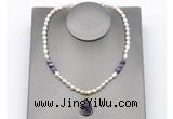 CFN164 baroque white freshwater pearl & dogtooth amethyst necklace with pendant