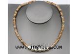 CFN209 4*6mm faceted rondelle picture jasper & potato white freshwater pearl necklace