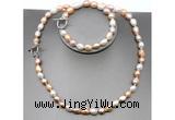 CFN30 8mm - 9mm baroque colorful freshwater pearl jewelry set, 16 - 54 inches