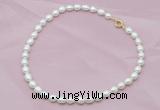 CFN301 Hand-knotted 9mm - 10mm rice white freshwater pearl necklace, 16 - 24 inches