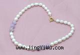 CFN303 Rice white freshwater pearl & lavender amethyst necklace, 16 - 24 inches