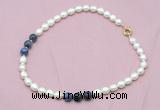 CFN316 9 - 10mm rice white freshwater pearl & sodalite necklace wholesale