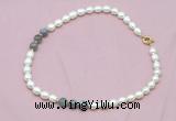 CFN317 9 - 10mm rice white freshwater pearl & labradorite necklace wholesale