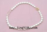 CFN322 9 - 10mm rice white freshwater pearl & rose quartz necklace wholesale