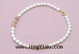 CFN336 9 - 10mm rice white freshwater pearl & moonstone necklace wholesale