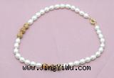 CFN355 9 - 10mm rice white freshwater pearl & picture jasper necklace wholesale