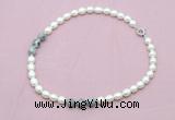 CFN358 9 - 10mm rice white freshwater pearl & grey picture jasper necklace wholesale