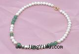 CFN504 Potato white freshwater pearl & green aventurine necklace, 16 - 24 inches