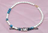 CFN506 Potato white freshwater pearl & apatite necklace, 16 - 24 inches