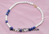 CFN507 Potato white freshwater pearl & lapis lazuli necklace, 16 - 24 inches