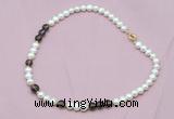CFN516 9mm - 10mm potato white freshwater pearl & smoky quartz necklace