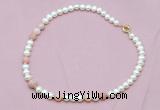 CFN518 9mm - 10mm potato white freshwater pearl & pink opal necklace