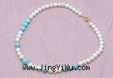 CFN519 9mm - 10mm potato white freshwater pearl & blue howlite necklace