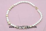 CFN559 9mm - 10mm potato white freshwater pearl & white fossil jasper necklace