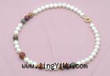 CFN560 9mm - 10mm potato white freshwater pearl & picasso jasper necklace