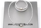 CFN601 4mm faceted round white moonstone & potato white freshwater pearl jewelry set