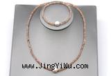 CFN602 4mm faceted round orange moonstone & potato white freshwater pearl jewelry set