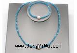 CFN616 4mm faceted round apatite & potato white freshwater pearl jewelry set