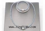 CFN619 4mm faceted round blue angel skin & potato white freshwater pearl jewelry set