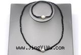 CFN633 4mm faceted round black onyx & potato white freshwater pearl jewelry set