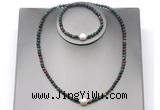 CFN637 4mm faceted round Indian bloodstone & potato white freshwater pearl jewelry set