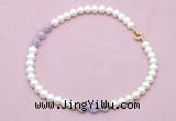 CFN702 9mm - 10mm potato white freshwater pearl & lavender amethyst necklace