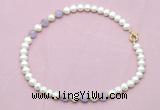 CFN703 9mm - 10mm potato white freshwater pearl & lavender amethyst necklace