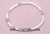 CFN704 9mm - 10mm potato white freshwater pearl & lavender amethyst necklace