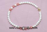 CFN715 9mm - 10mm potato white freshwater pearl & cherry quartz necklace