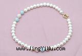 CFN717 9mm - 10mm potato white freshwater pearl & morganite necklace