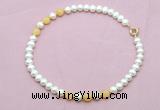 CFN740 9mm - 10mm potato white freshwater pearl & honey jade necklace