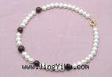 CFN756 9mm - 10mm potato white freshwater pearl & brecciated jasper necklace