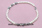 CFN760 9mm - 10mm potato white freshwater pearl & grey picture jasper necklace