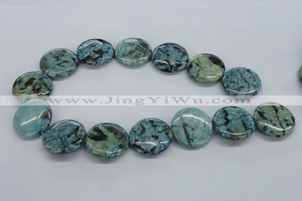 CFS109 15.5 inches 30mm flat round blue feldspar gemstone beads