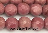 CFW65 15 inches 6mm faceted round pink wooden jasper beads