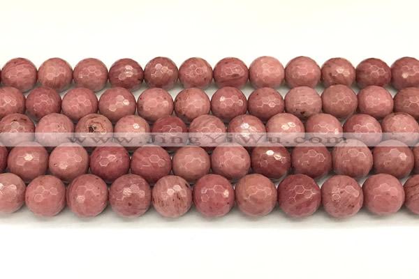 CFW68 15 inches 12mm faceted round pink wooden jasper beads