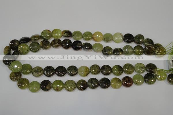 CGA213 15.5 inches 14mm flat round natural green garnet beads
