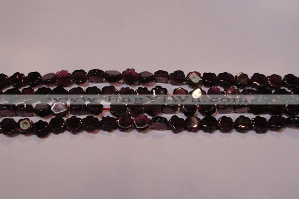 CGA386 15 inches 6mm carved flower natural red garnet beads wholesale