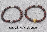 CGB6014 8mm round red tiger eye bracelet with leopard head for men