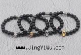 CGB6019 8mm round blue tiger eye bracelet with skull for men