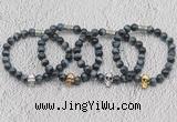 CGB6022 8mm round grade AA blue tiger eye bracelet with skull for men